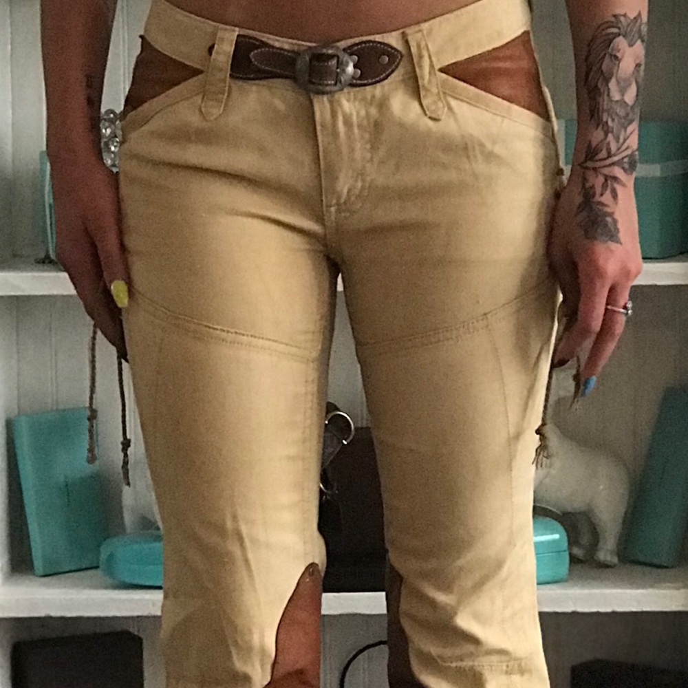 Denim  and Leather Jeans with leather detail